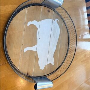 Wooden pig Serving Tray with Metal Frame